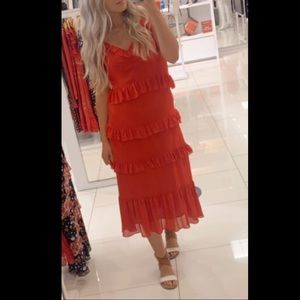 Michael Kors red ruffle midi dress